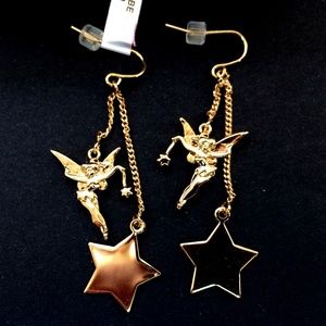 Disney Couture Tinkerbell and Star gold earrings